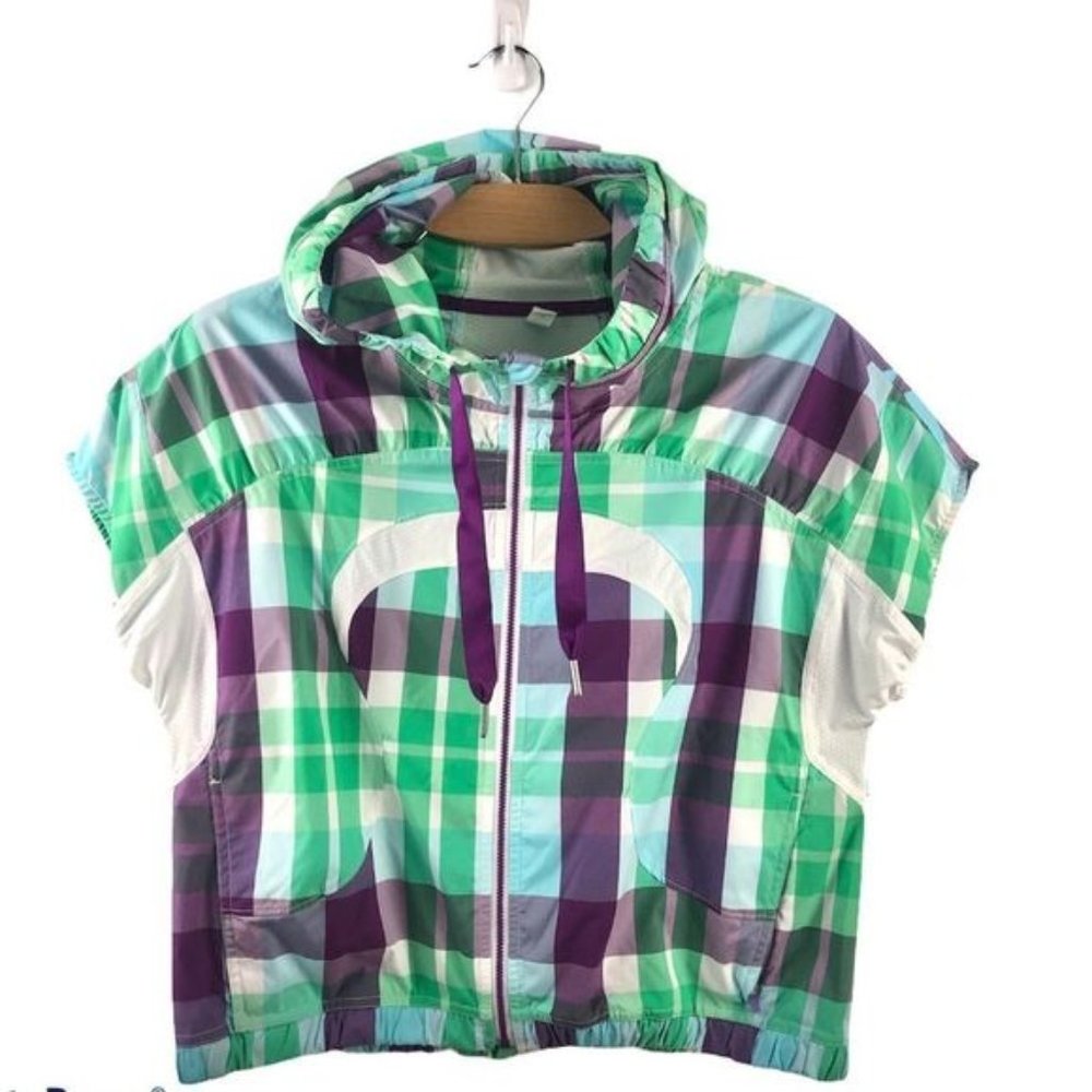 Lululemon Run With It Zip Up Foxy Plaid Vest US 8